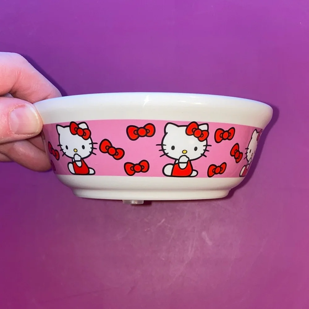 Hello Kitty Ceramic Pet Bowl White Pink Sanrio Cat Dog Food Water Dish Small